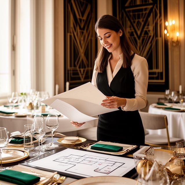 Coordinadora de eventos organizando un montaje elegante para una boda en Madrid